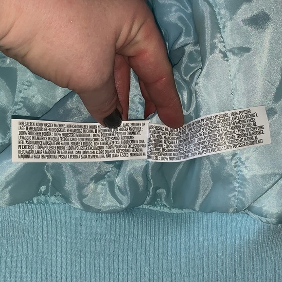 🔹BABY BLUE BOMBER JACKET, Satiny, Charlotte Russe - Picture 13 of 16